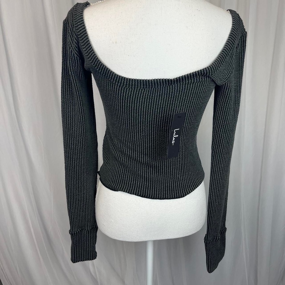 Lulus Ribbed Charcoal Long Sleeve Top - Picture 6 of 8
